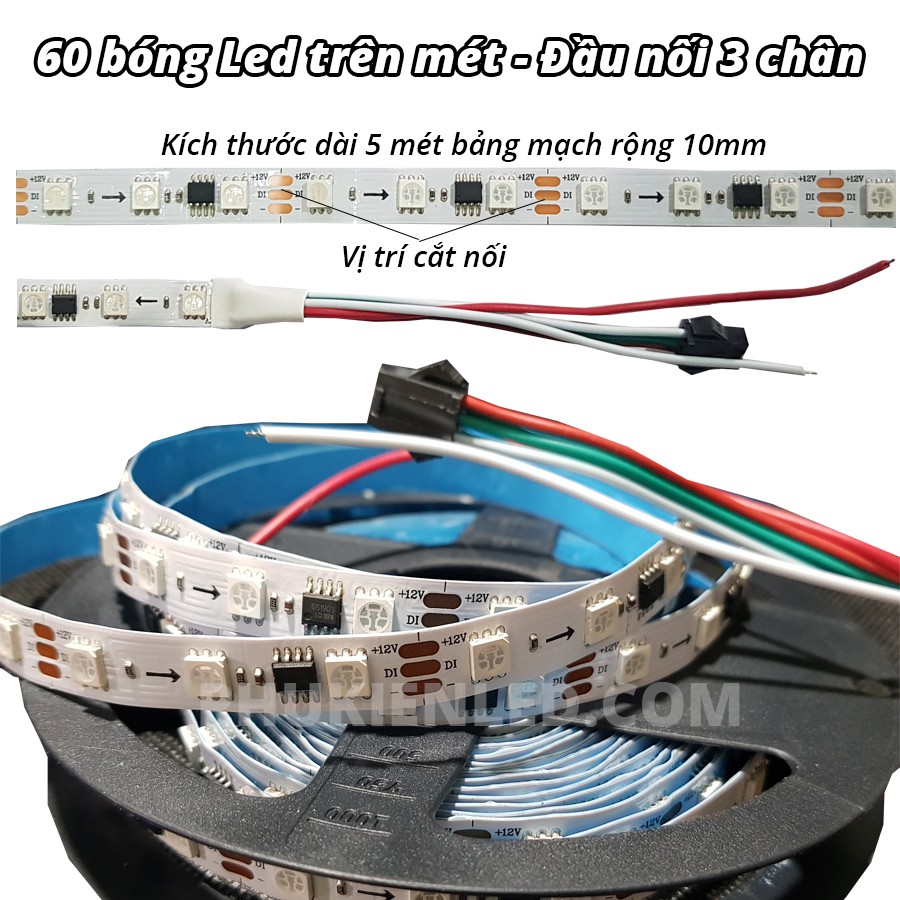 LED Dây Dán Full Color chạy hiệu ứng đẹp mắt -  IC chất lượng cao 1903 và bóng LED 5050 - loại trần 12V