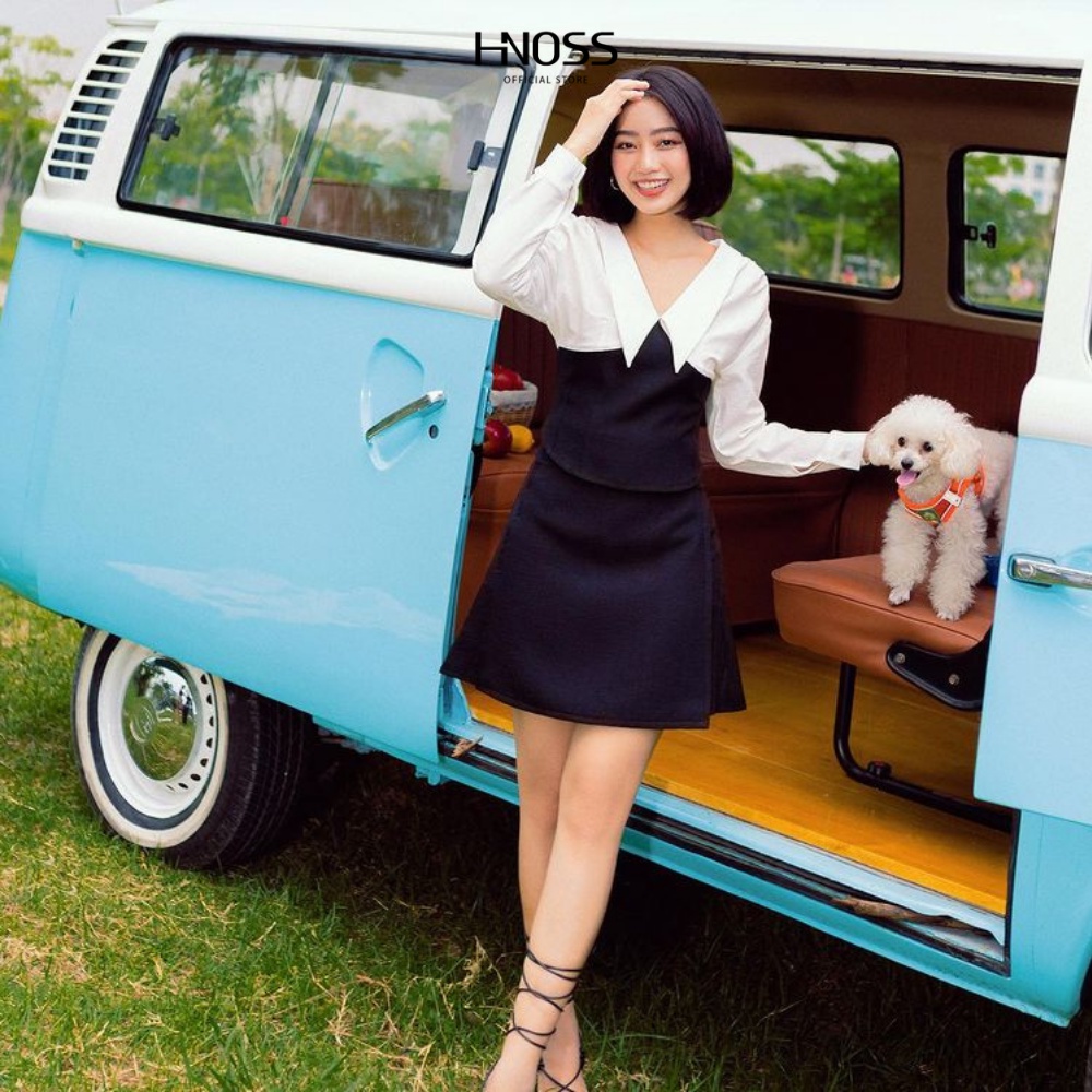 Áo kiểu nữ tay dài HNOSS thiết kế Corset cổ V HNAKI044