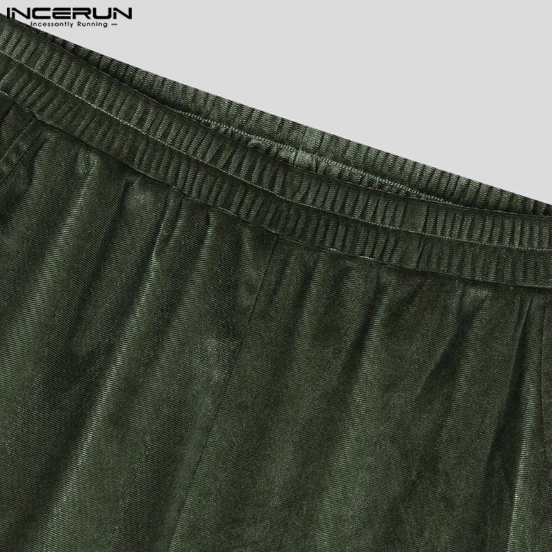 INCERUN Bộ Áo Ngắn Tay Cổ Tròn Đính Kim Sa + Quần Short Lưng Thun Thời Trang