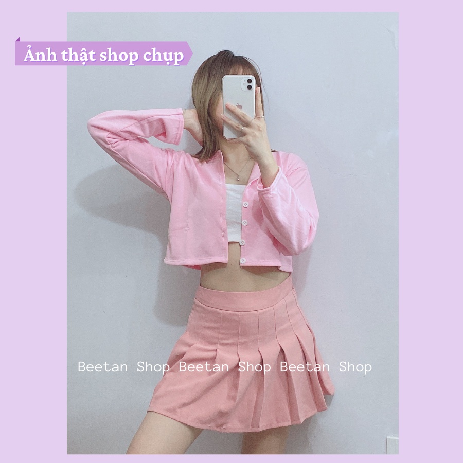 Áo Croptop nữ dài tay yan 7 cúc - Áo cardigan trơn nhiều màu