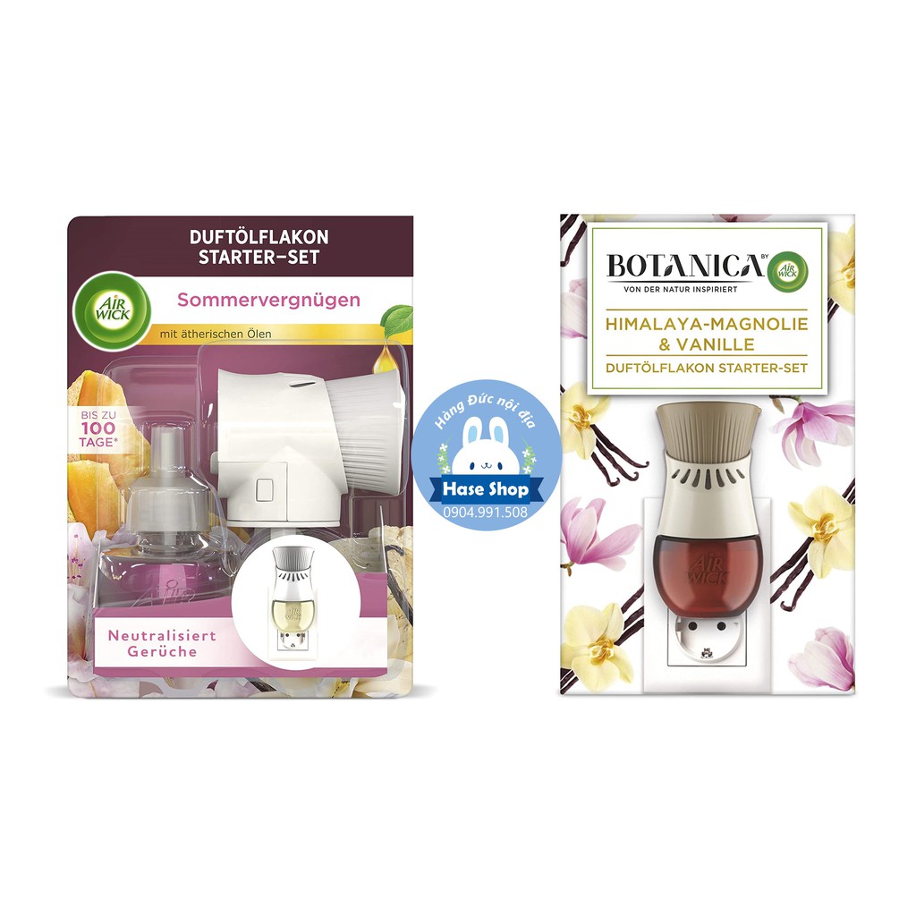 Bộ tinh dầu cắm điện/tinh dầu lẻ Airwick Đức nội địa đủ bill - hương vani dưa gang/dâu rừng/cam/lily