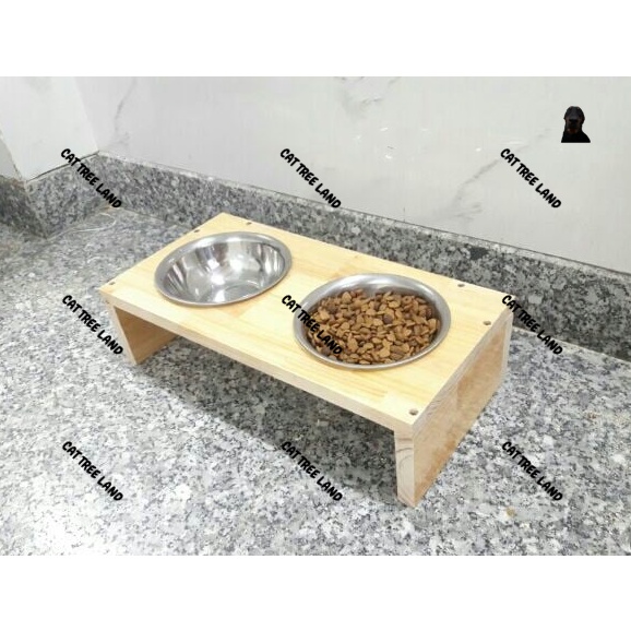 KHAY ĂN BẰNG GỖ TỰ NHIÊN, CHỐNG NƯỚC, KÈM BÁT ĂN CHÓ MÈO BẰNG INOX