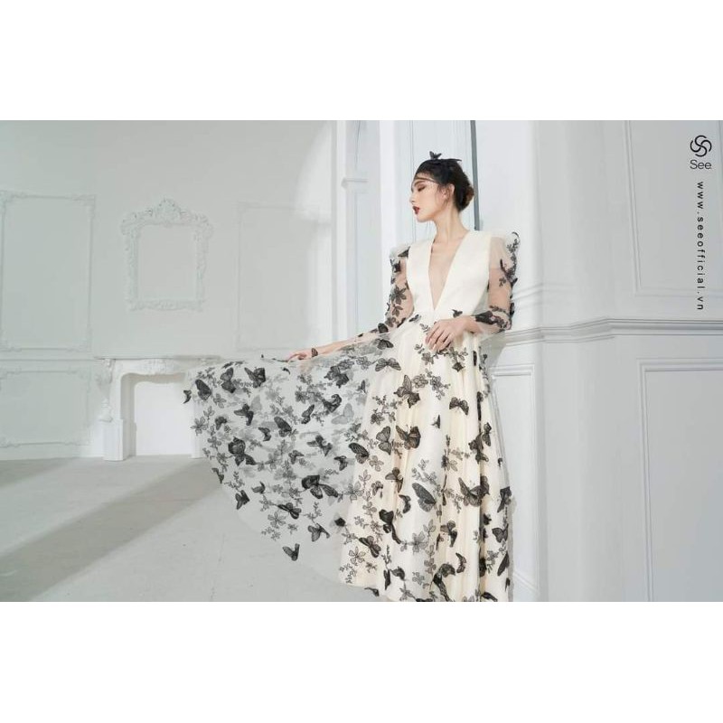 Vải ren hồ điệp thêu 3d