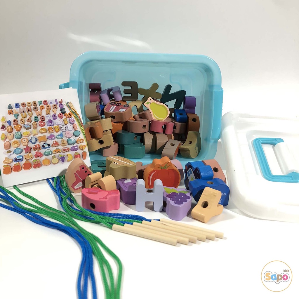 Đồ chơi xâu hạt gỗ,bộ luồn hạt gỗ phát triển giáo dục cho bé Sapo kids