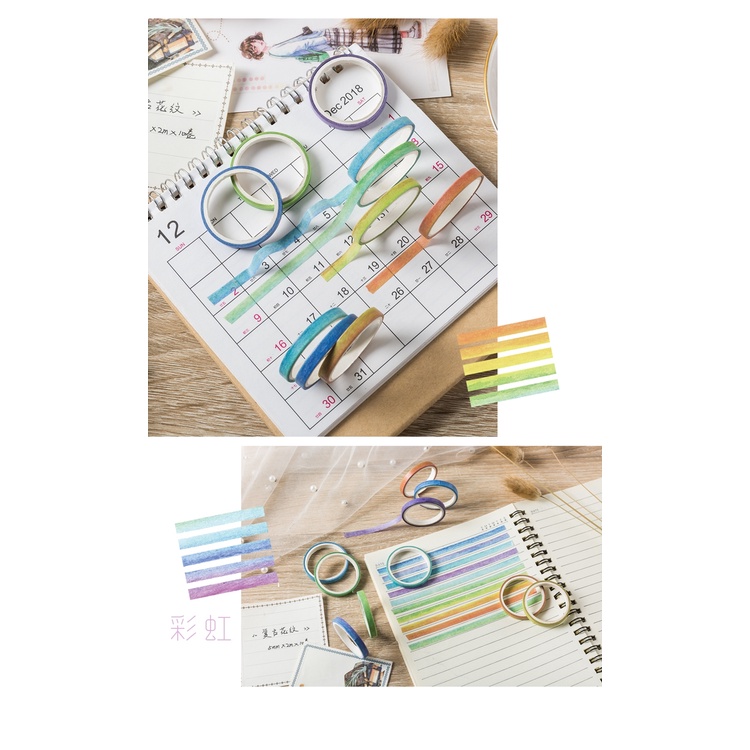 Set 10 cuộn băng dán Washi tape trang trí nhiều màu sắc họa tiết dễ thương