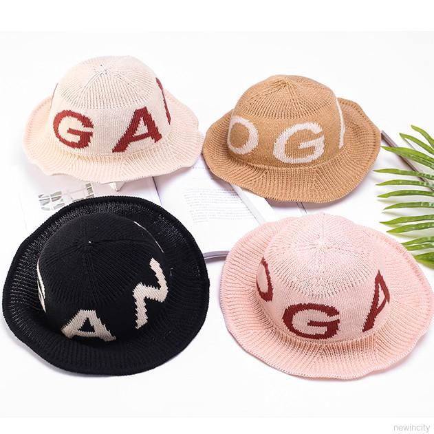Nón Bucket dệt kim hoạ tiết chữ in phong cách Hàn Quốc cho bé