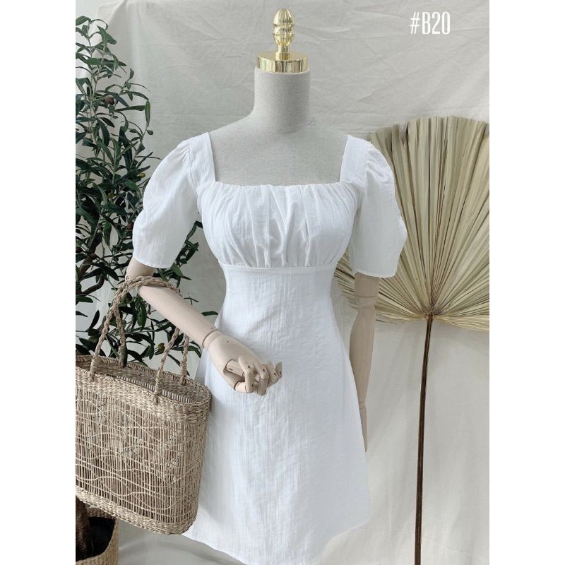 đầm trắng cổ vuông tay nhún siêu xinh | BigBuy360 - bigbuy360.vn