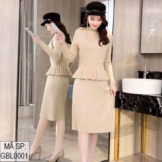 Set đầm len áo peplum cao cấp