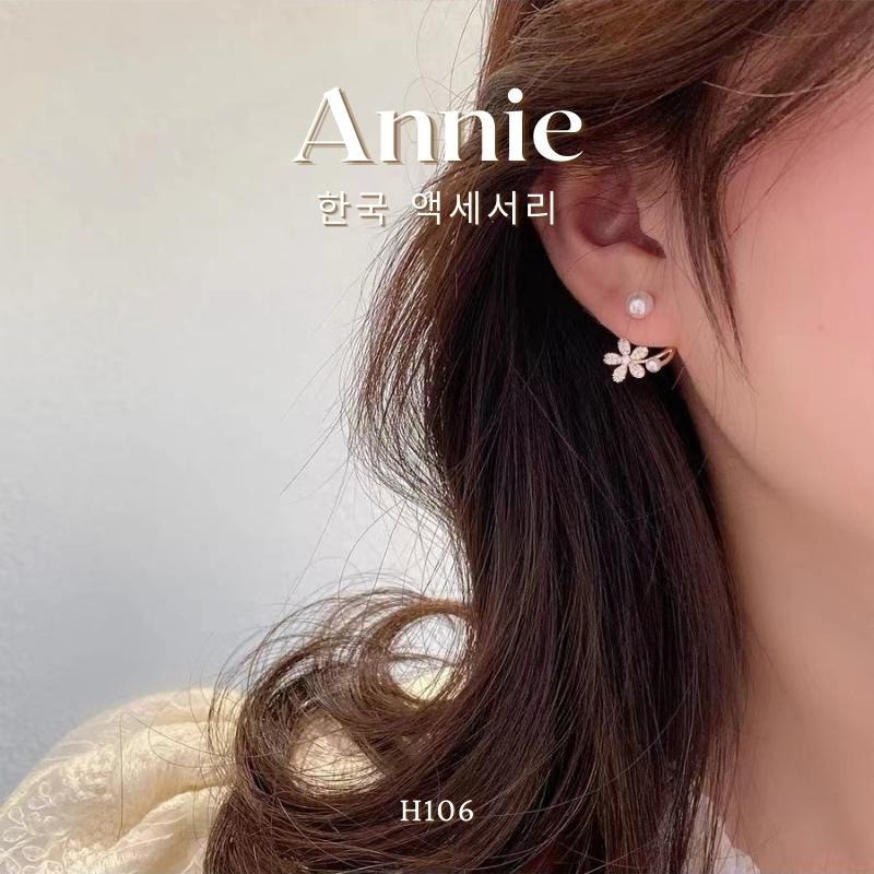 Bông tai hoa năm cách ôm vành tai phối ngọc trai nhân tạo nữ tính thời trang Annie H106