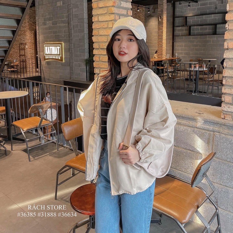 [RÁCH STORE] Áo Khoác Nhung Trơn Túi Chéo Tay Phồng