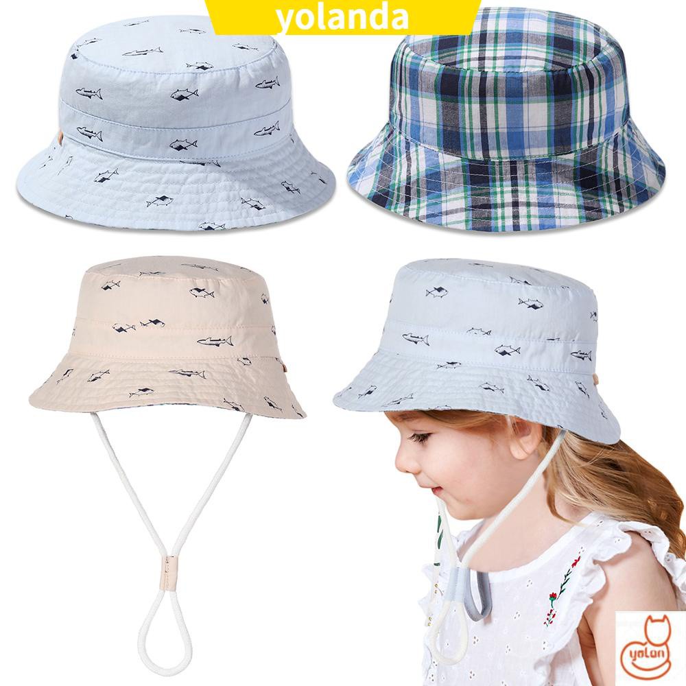 Nón Tai Bèo Hai Mặt Bằng Cotton Chống Tia Uv Có Dây Rút Nhiều Màu Cho Bé 0-6 Tuổi