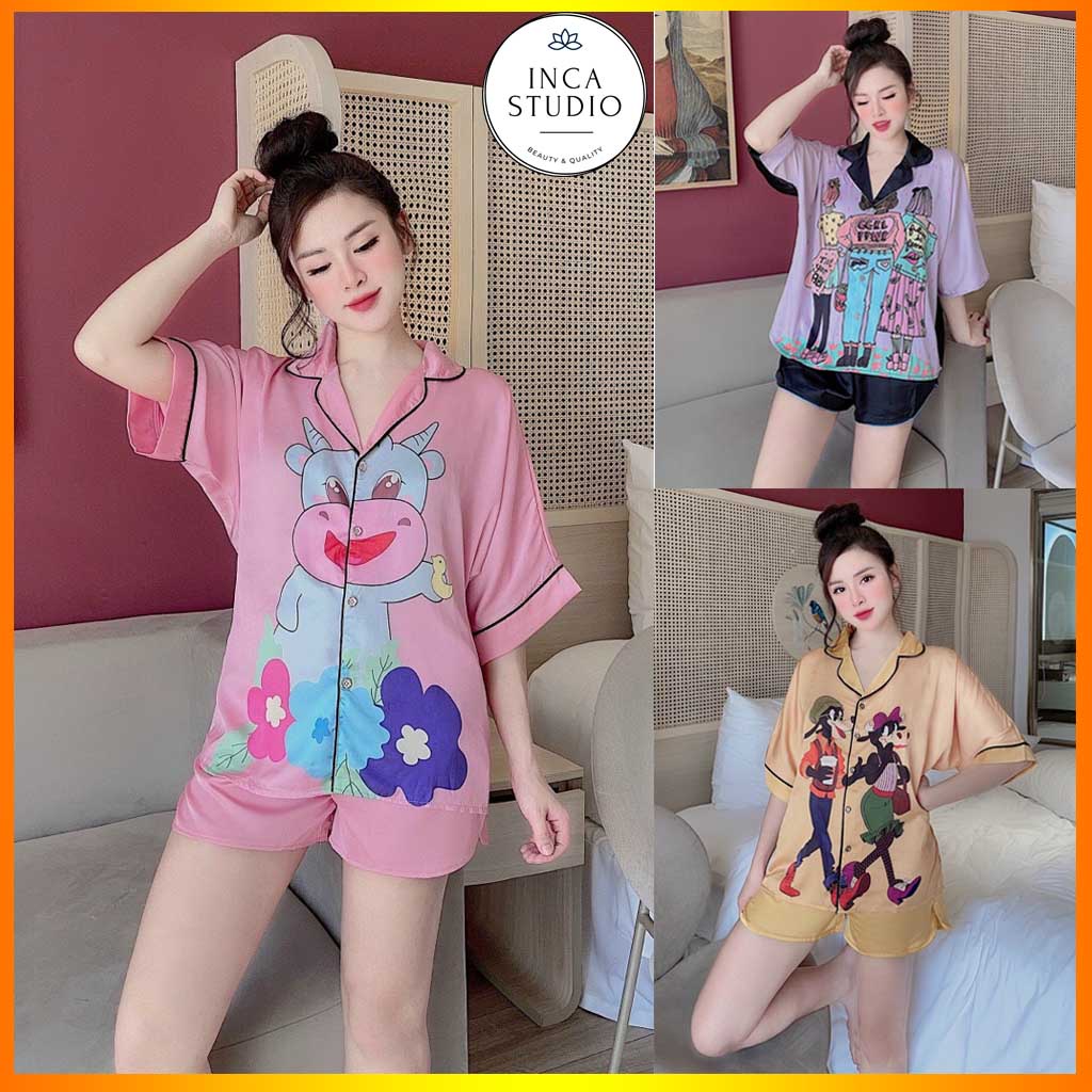 (Hàng loại 1) Đồ ngủ Pyjama lụa cao cấp INCA 06- Free size dưới 60kg, Chất Lụa thoáng mát