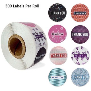 Cuộn 500 sticker chữ Thank you với 8 thiết kế xinh xắn