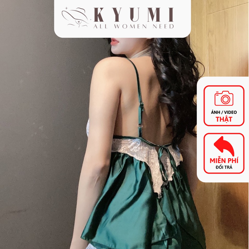 Đồ ngủ sexy đồ ngủ 2 dây phối ren lai cực xinh KYUMI OFFICIAL, chất liệu lụa satin, freesize 40-65kg tùy chiều cao 023 | BigBuy360 - bigbuy360.vn