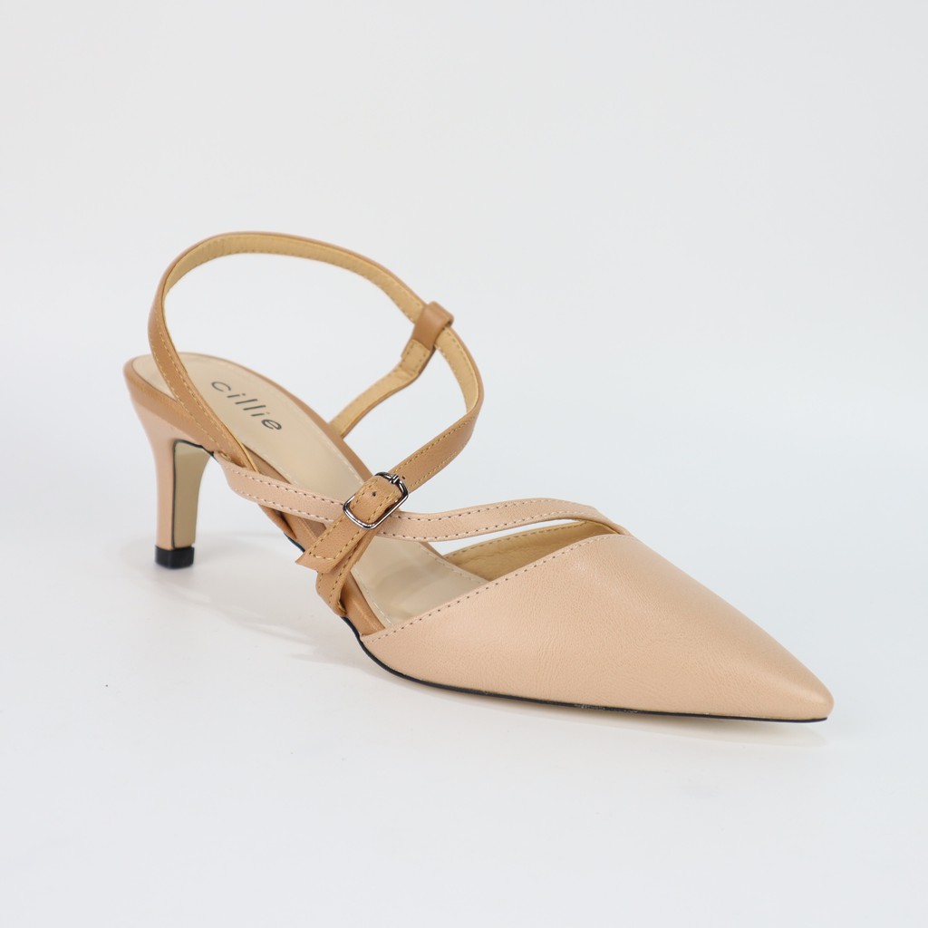 Giày sandal nữ thời trang bít mũi hở hậu quai chéo gót trụ cao 5cm Cillie 1012a