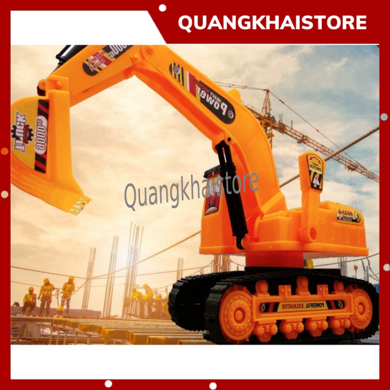 Đồ chơi trẻ em xe máy xúc xoay 360 có tay điều khiển khớp múc, chạy bánh đà cho bé