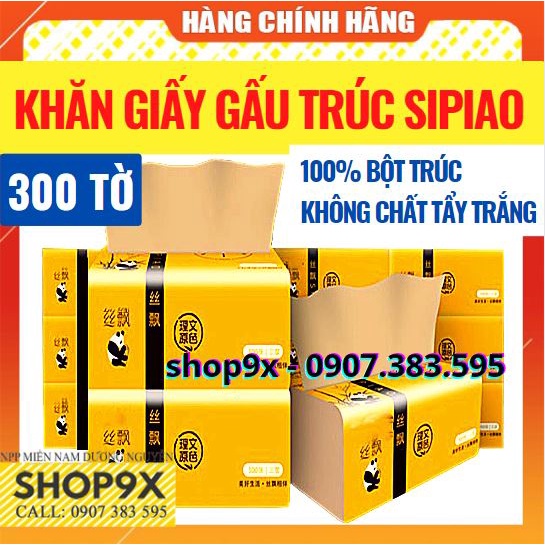 Khăn Giấy Gấu Trúc Sipiao 300 Tờ - 100% Bột Tre - Giấy Mềm Dai Siêu Thấm - Hút Nhanh