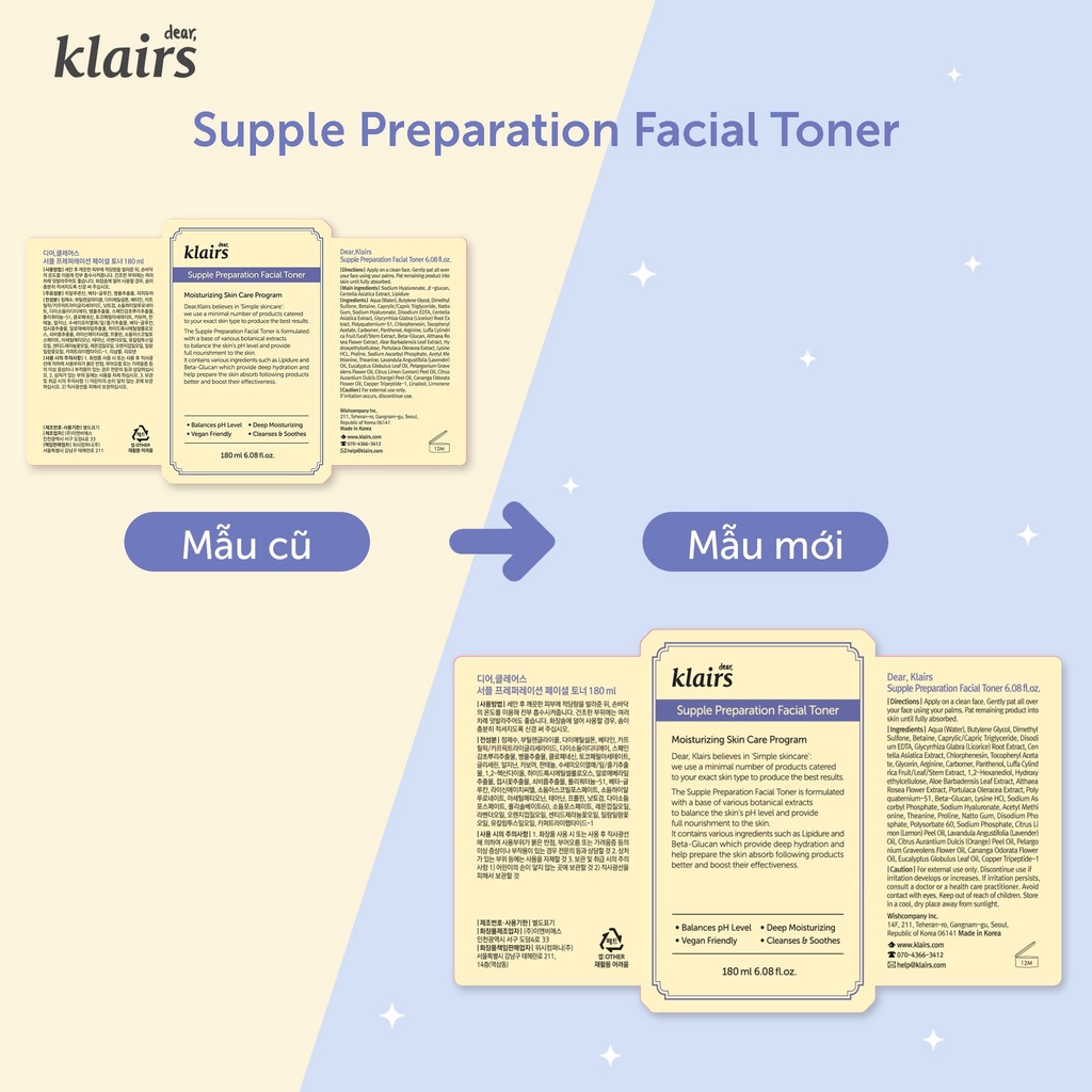 MẪU MỚI 2021_Nước hoa hồng Klairs Supple Preparation Facial Toner 180ML