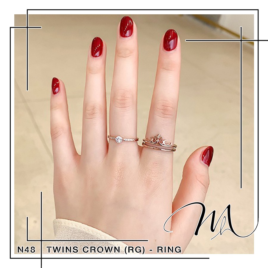 Set 2 nhẫn Titan nữ đính đá hình vương miệng cực kỳ đẹp - N48