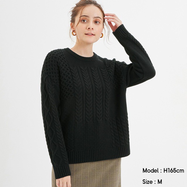 Áo len vặn thừng siêu dày siêu ấm GU JN+E 318580 - Chính hãng