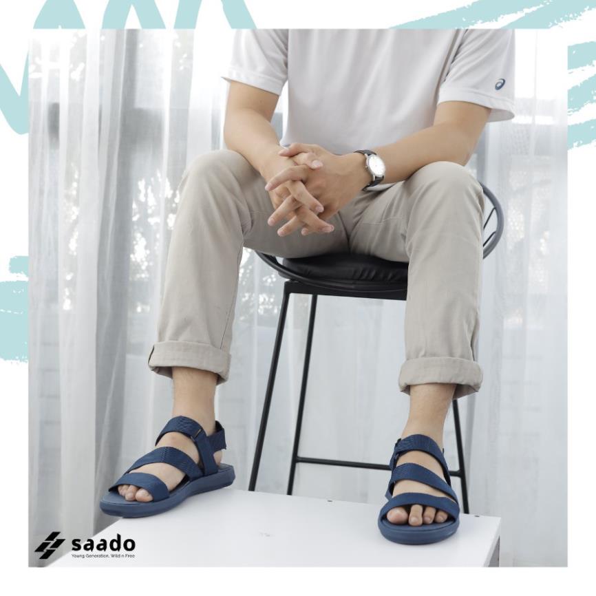 Sandal Saado NN02 màu xanh navy đế bằng Lạnh Lùng, Dép quai hậu nam nữ nhẹ bền, chống gây mùi hôi DCY