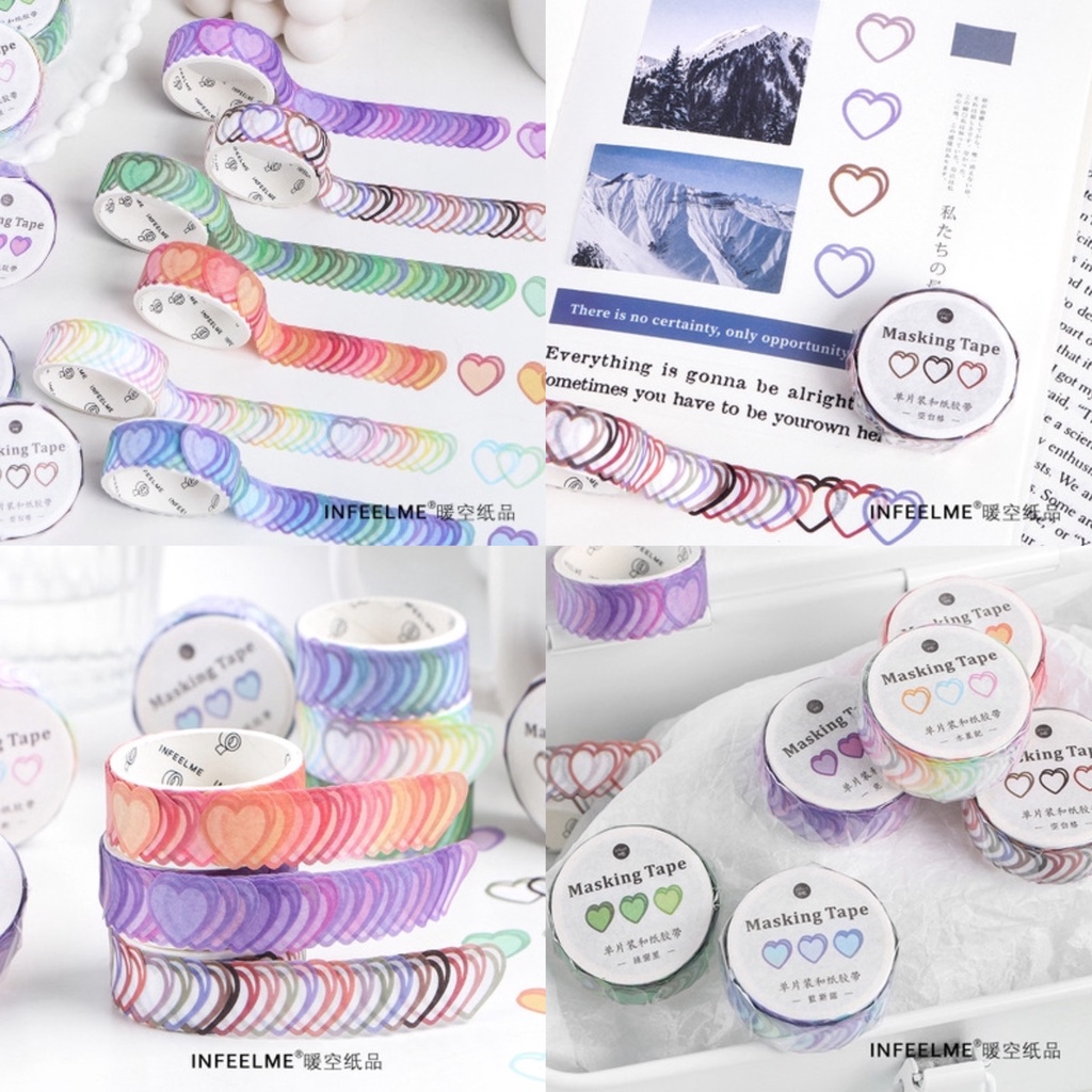 Băng dính washi tape, sticker trang trí sổ tay hình trái tim ngọt ngào cute