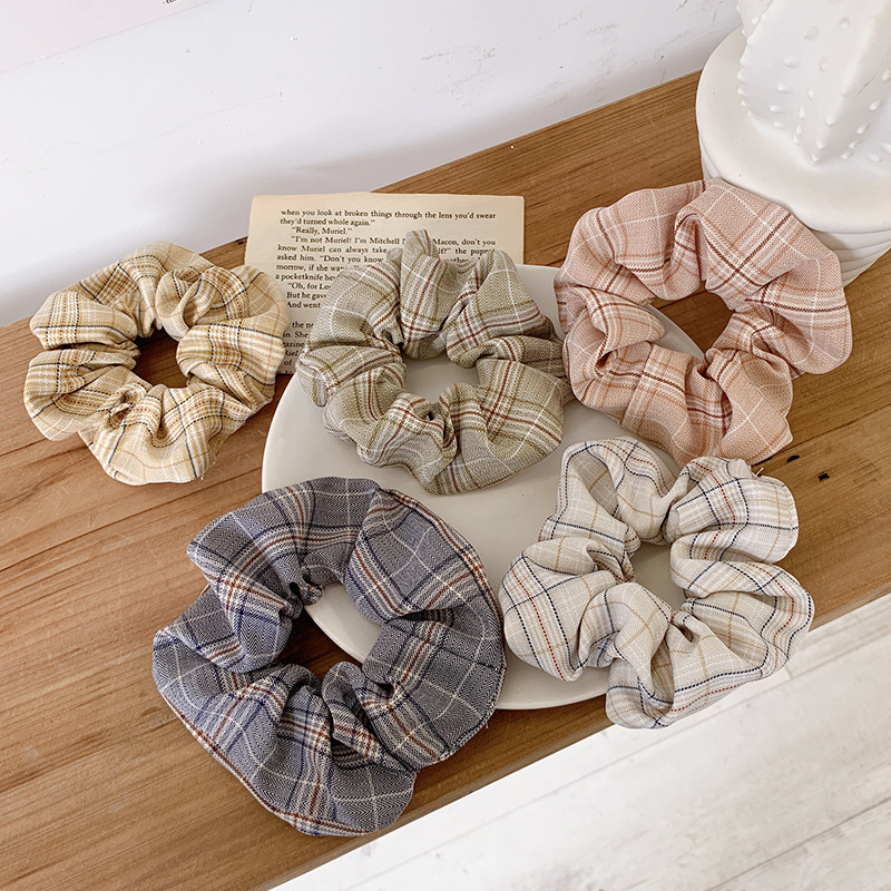 Dây buộc tóc họa tiết sọc caro thời trang retro Hàn Quốc