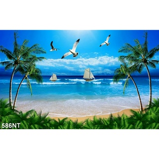 TRANH DÁN TƯỜNG 3D PHONG CẢNH BIỂN ĐẸP 586NT  -  TRANH DÁN TƯỜNG BÃI BIỂN BỜ CÁT