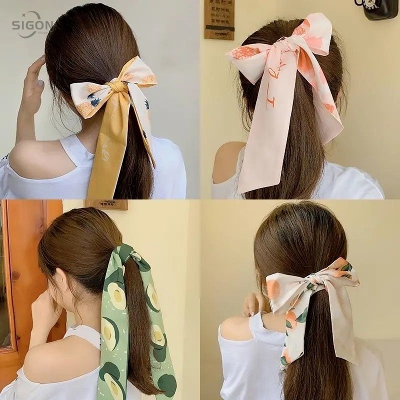 Dây Cột Tóc Bằng Lụa Mỏng Họa Tiết Trái Cây Xinh Xắn Cho Nữ