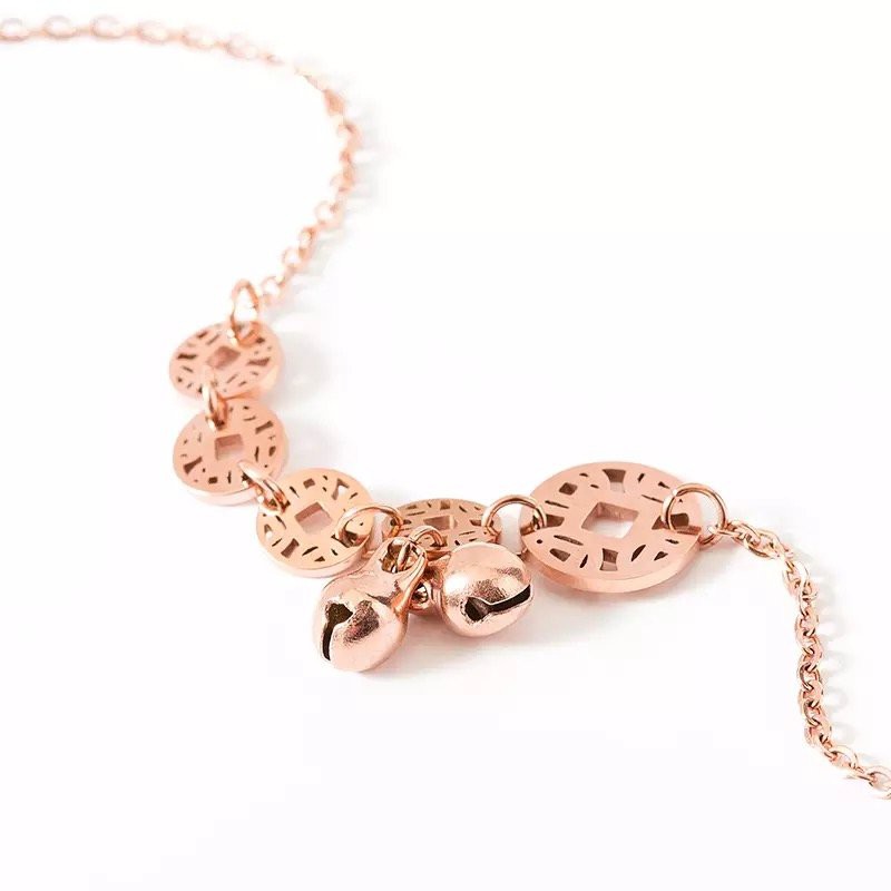 Dây chuyền/vòng tay may mắn mạ vàng hồng 18k đính đồng xu may mắn thời trang