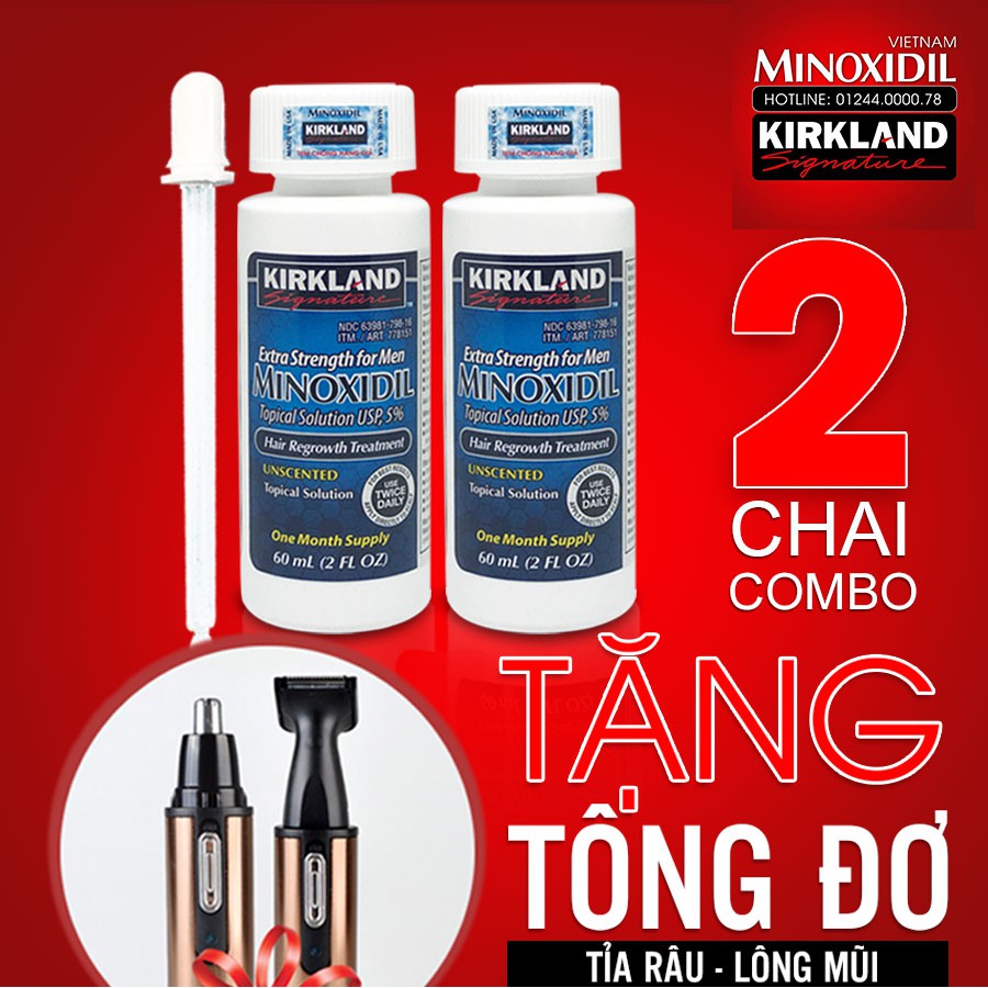 Thuốc mọc râu Minoxidil 5% Dạng Lỏng Combo 2 Lỏng Tặng Tông Đơ