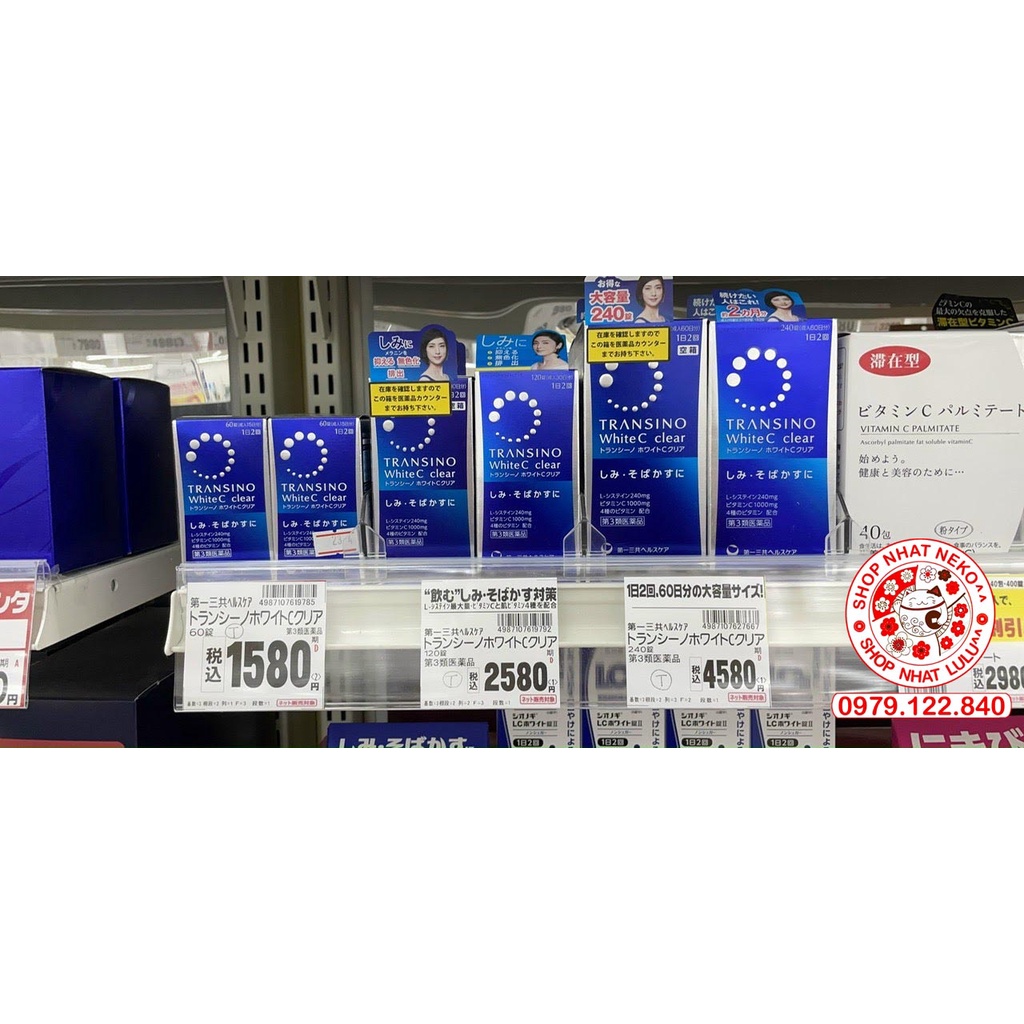 Hộp đựng 240 viên transino xanh trắng da, mờ nám, tàn nhang Nhật bản