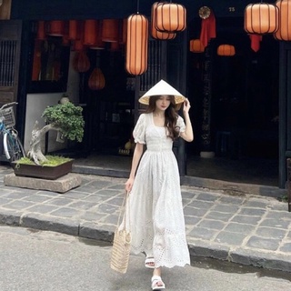 Đầm midi ren trắng form dài (kèm hình thật)