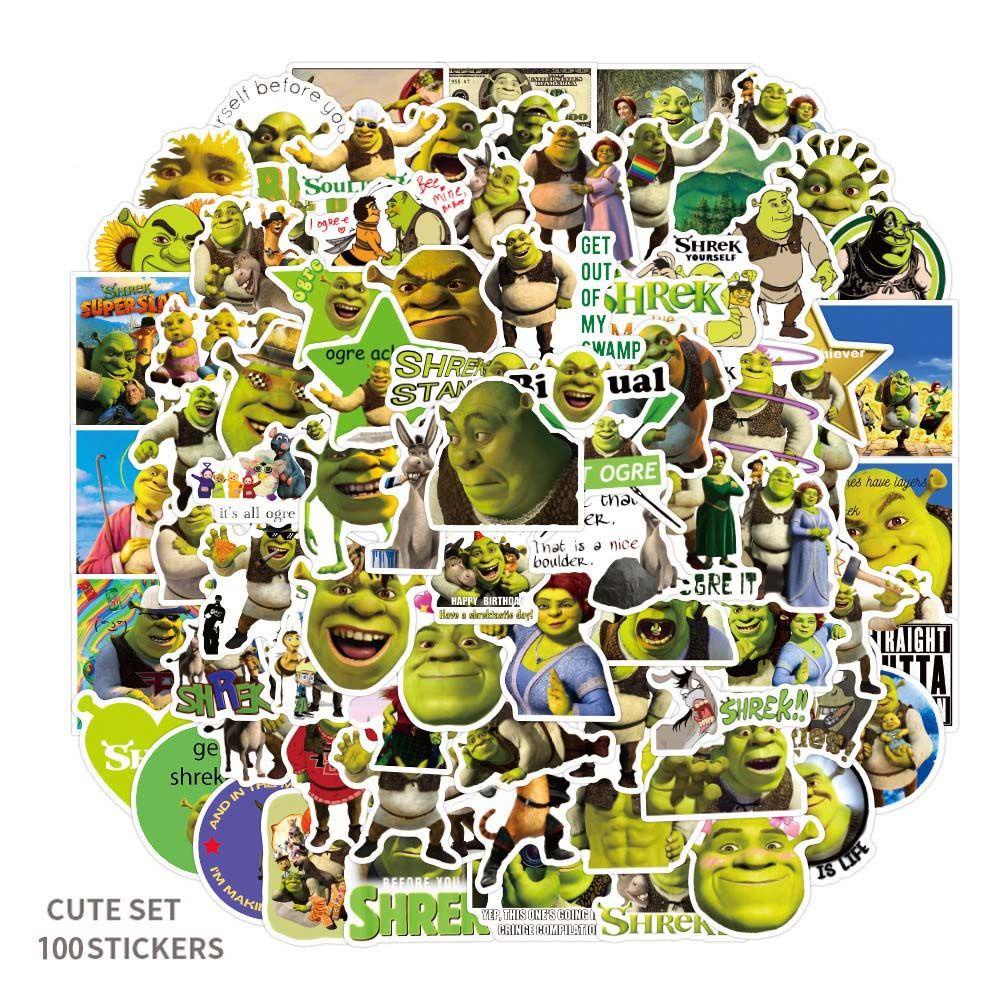 Set 100 miếng dán trang trí MMULCK PVC hình Shrek anime chống thấm nước cho sổ tay vali máy tính xách tay