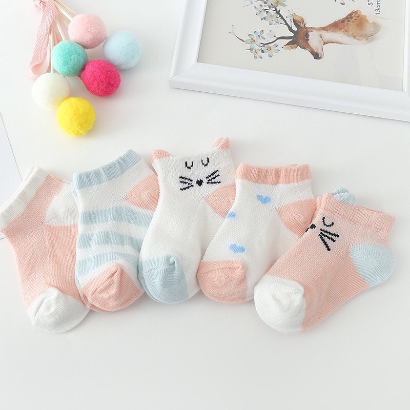 Tất điều hòa cho bé mềm mại, set 5 đôi tất Kid's Socks thoáng khí đủ size từ 0-3 tuổi