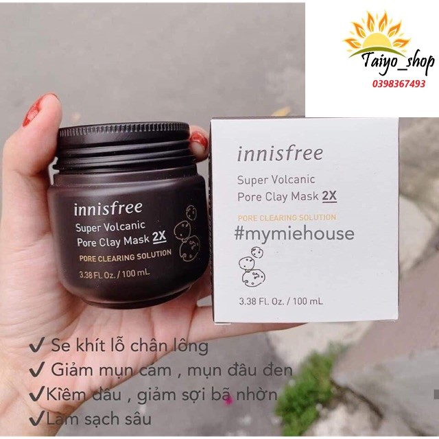 Mặt Nạ Đất Sét Tro Núi Lửa Làm giảm Mụn Đầu Đen Innisfree Super Volcanic Pore Clay Mask 2X 100ml