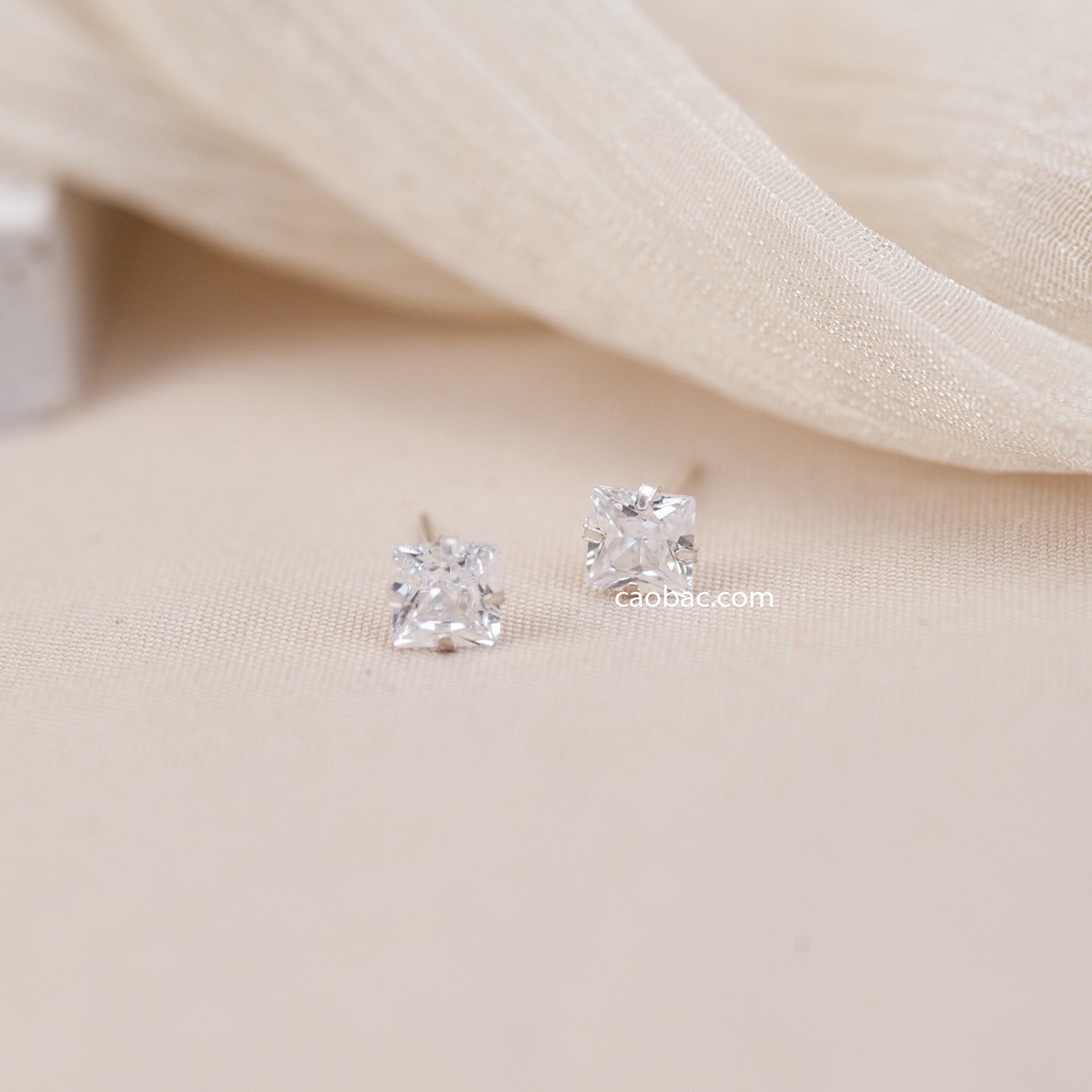 Khuyên Bạc Ta S925 Cao Cấp CaoBac Silver Nụ Đá Vuông Đơn Giản, Cá Tính Thời Trang Phụ Kiện Trang Sức Unisex Cá Tính