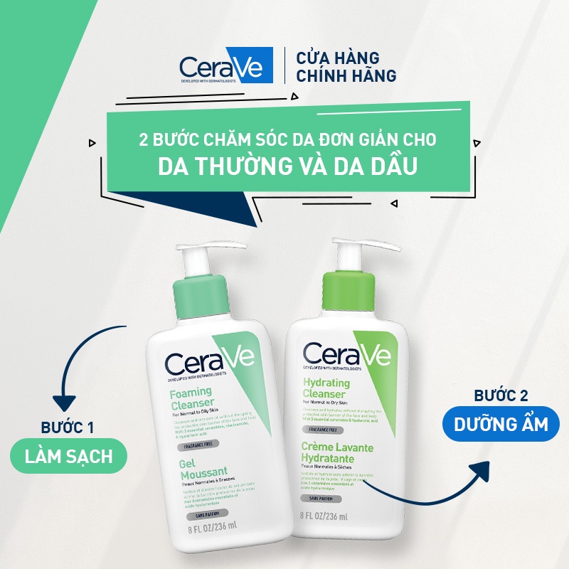 Sữa rửa mặt giúp làm sạch sâu dành cho da dầu CeraVe Foaming Facial Cleans 236ML