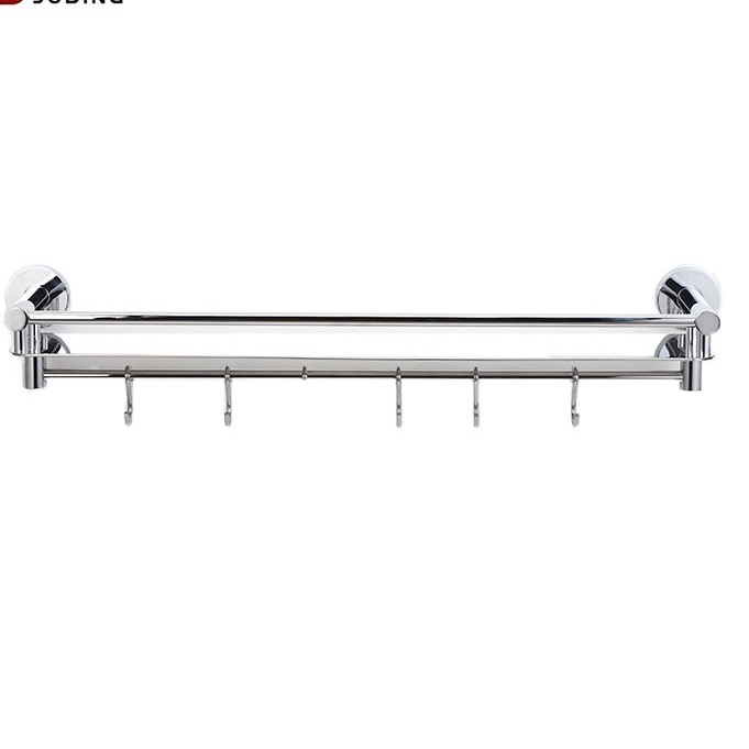 Kệ đựng gia vị inox dán tường 50cm kèm 6 móc tiện lợi