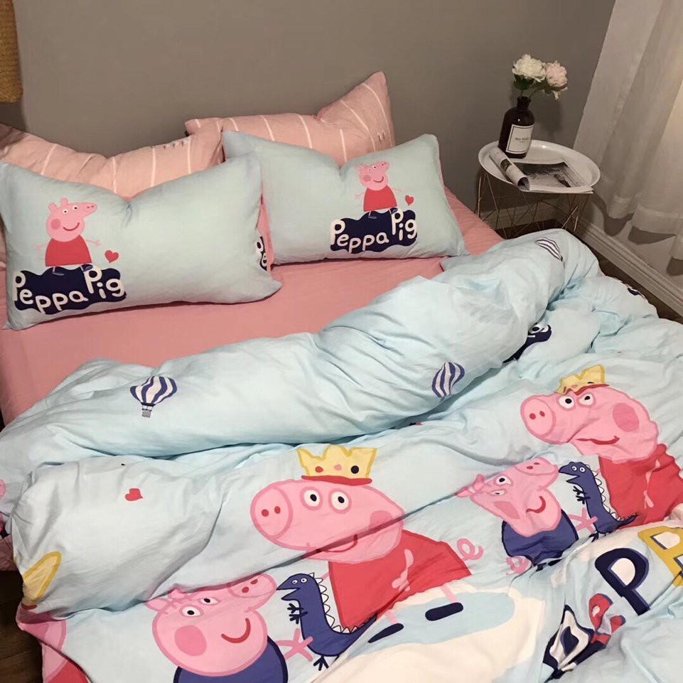 Bộ vỏ chăn ga gối cotton đũi cao cấp - heo peppa FSD