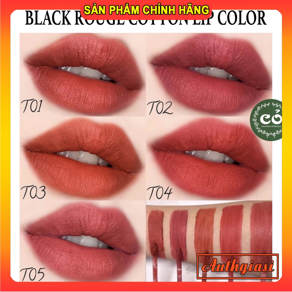Son kem lì Black Rouge Cotton Lip Color T01-T05 siêu nhẹ môi, lên màu chuẩn | BigBuy360 - bigbuy360.vn