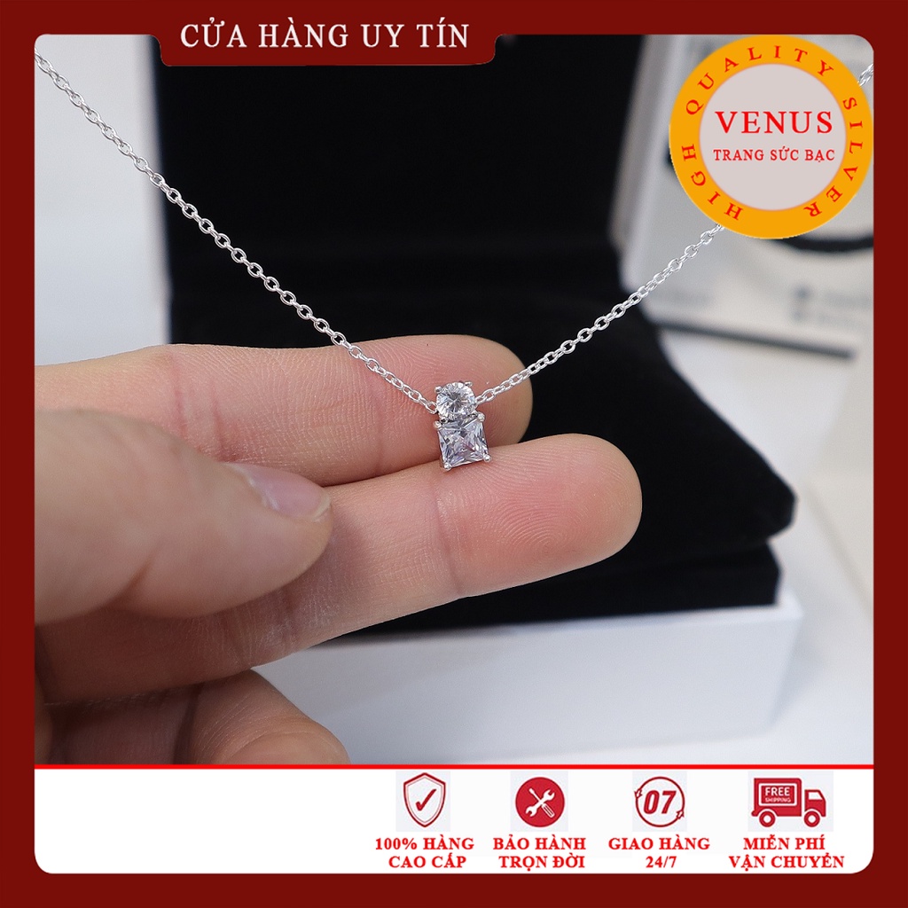 Dây chuyền nữ mặt đá vuồng tròn- Hàng cao cấp- Trang sức bạc Venus