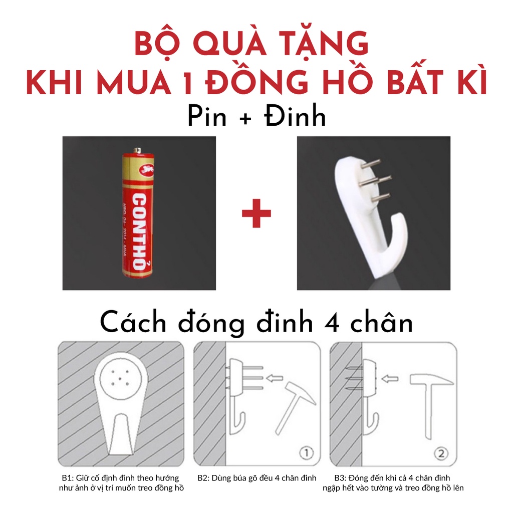 Đồng hồ treo tường quartz kim trôi không tiếng động DEPOT có BH [Tặng PIN + Móc Treo]