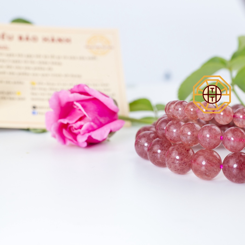 Vòng tay phong thủy đá T Anh Dâu Tây Hồng [TẶNG HỘP GỖ CAO CẤP] may mắn cho nữ mệnh Hỏa Thổ - Phong Thủy Tây Tạng