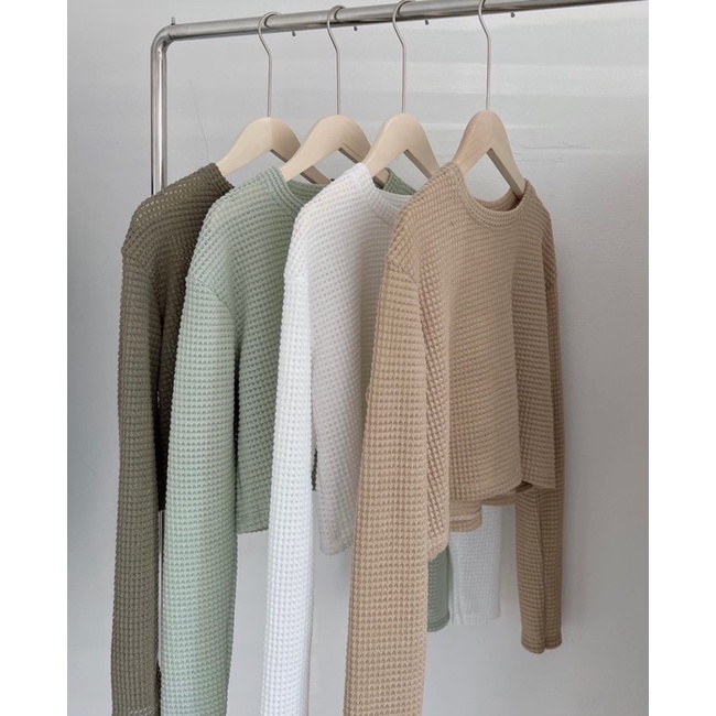 [Ảnh thật/Video] Áo len croptop dài tay phong cách Hàn Quốc trẻ trung