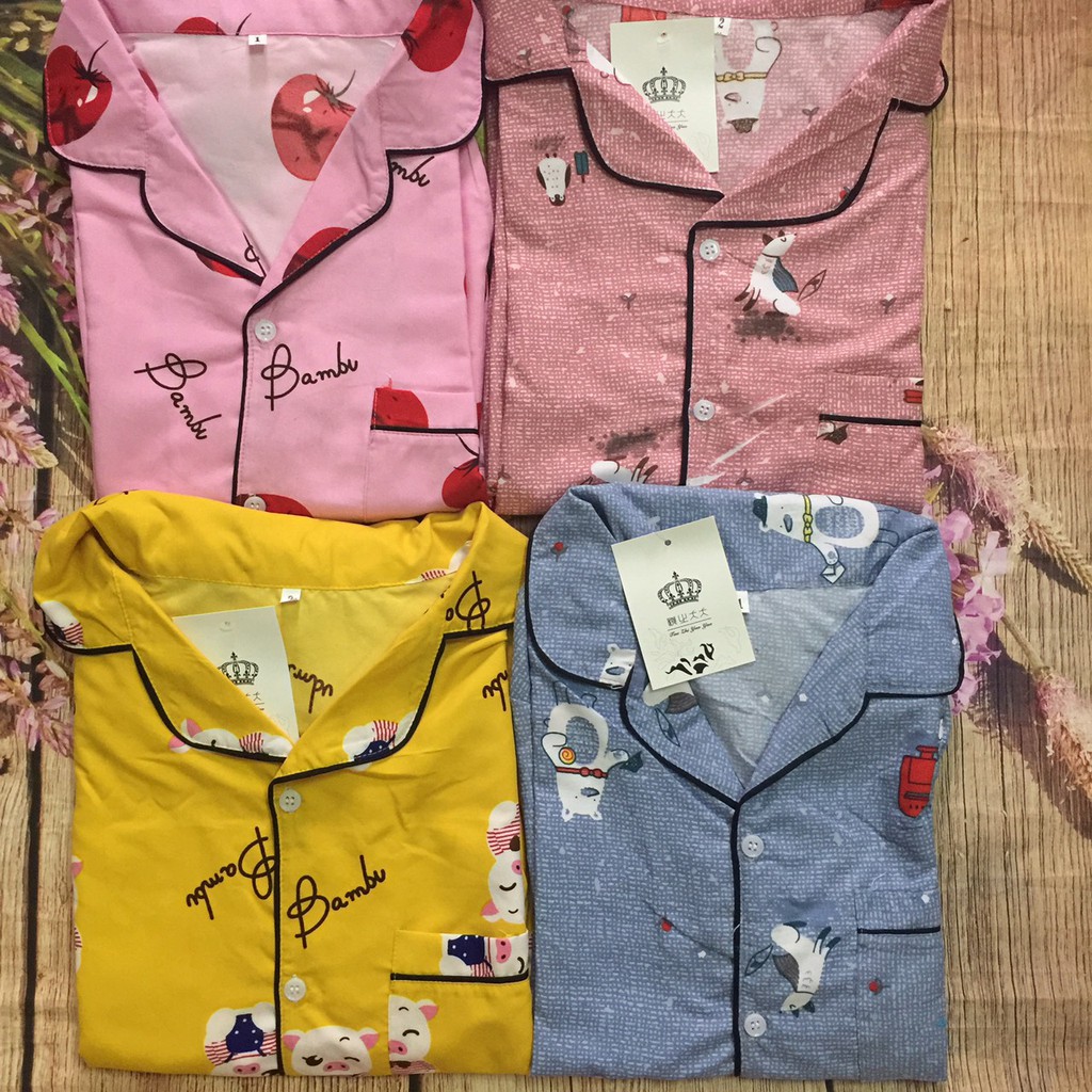 Bộ pijama Cổ sen dài lụa video ảnh thật