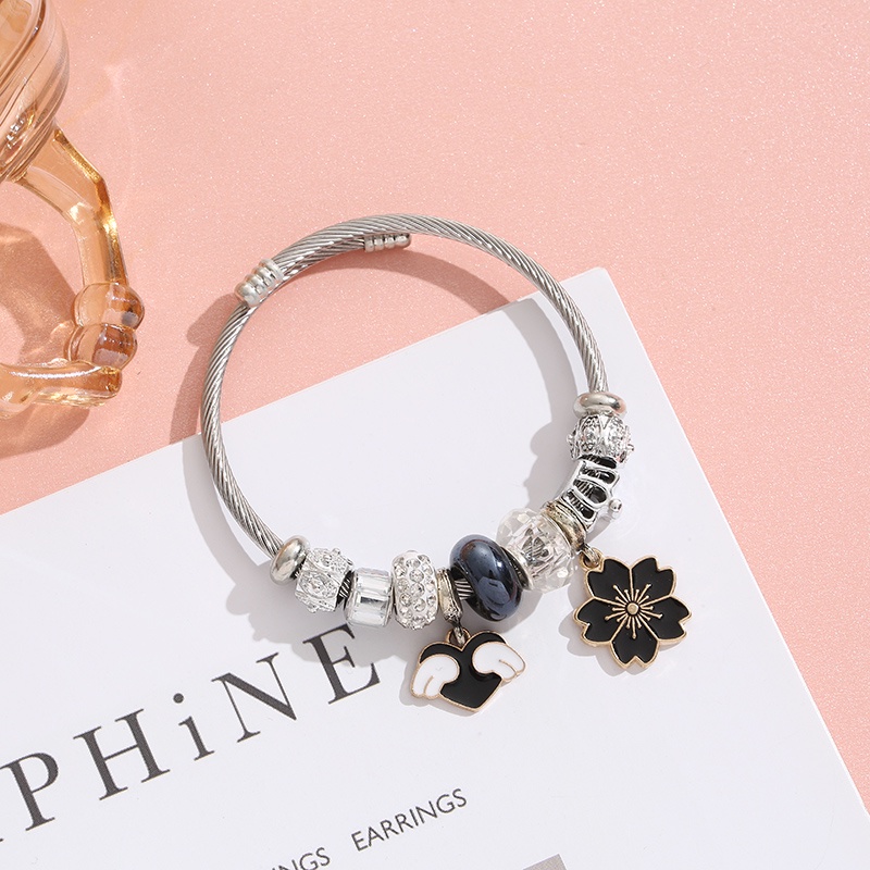 XiaoboACC Vòng Tay Chuỗi Hạt Bằng Thép Không Gỉ Phối Mặt Hình Đôi Cánh Thời Trang Cho Nữ Tùy Chọn Màu Sắc