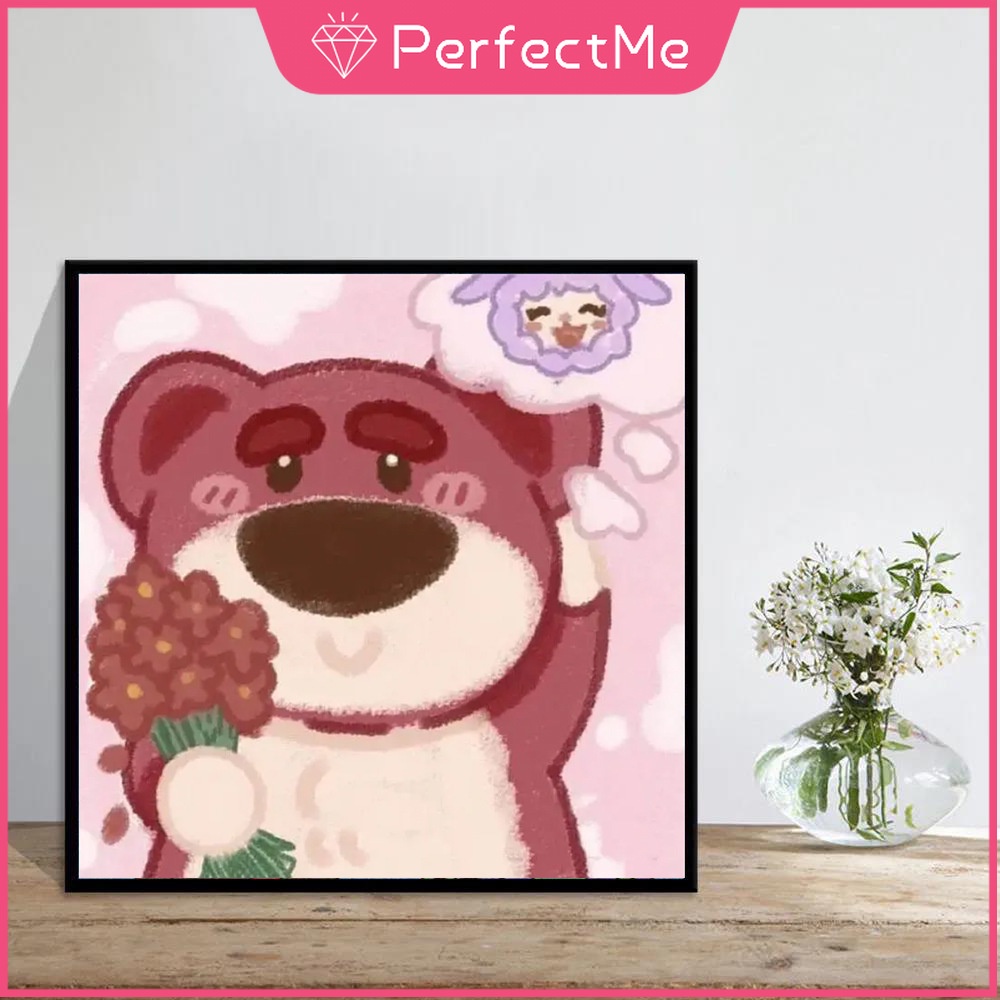 Bộ Tranh Đính Đá DIY Hình Chú Gấu Và Dâu Tây Kích Thước Strawberry Bear 30X30Cm Trang T