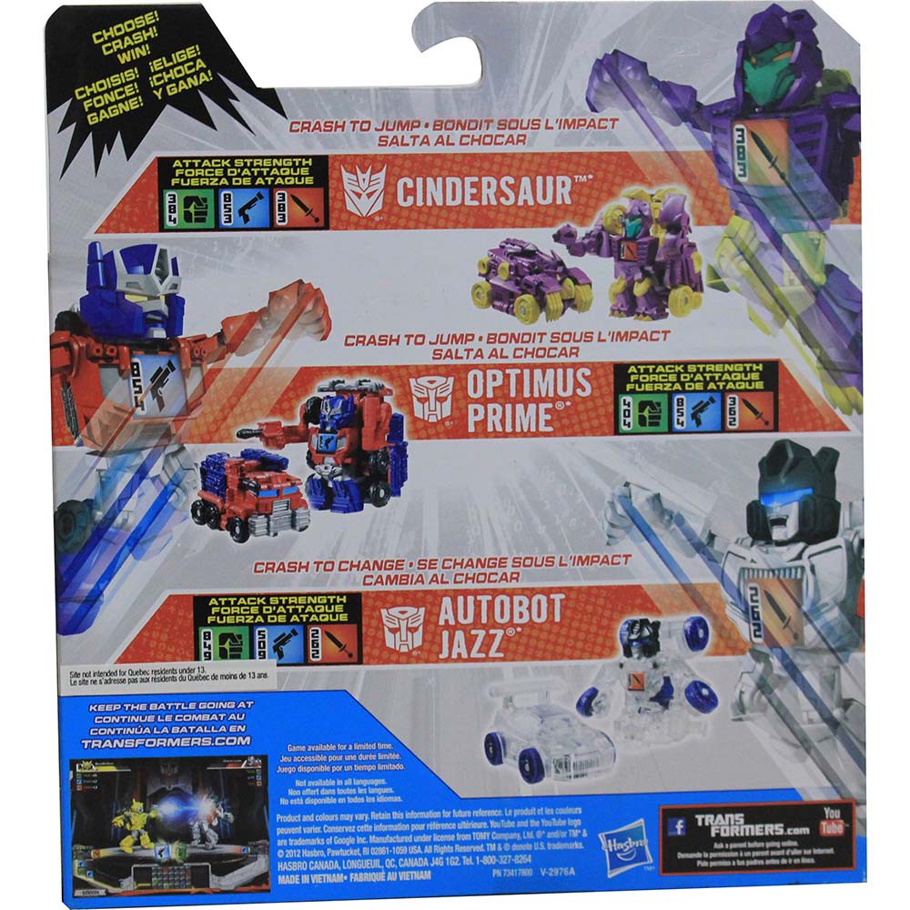 Bộ 3 Robot Transformer Mini Bot Shots - Cindersaur, Optimus Prime Và Autobot Jazz (Box)