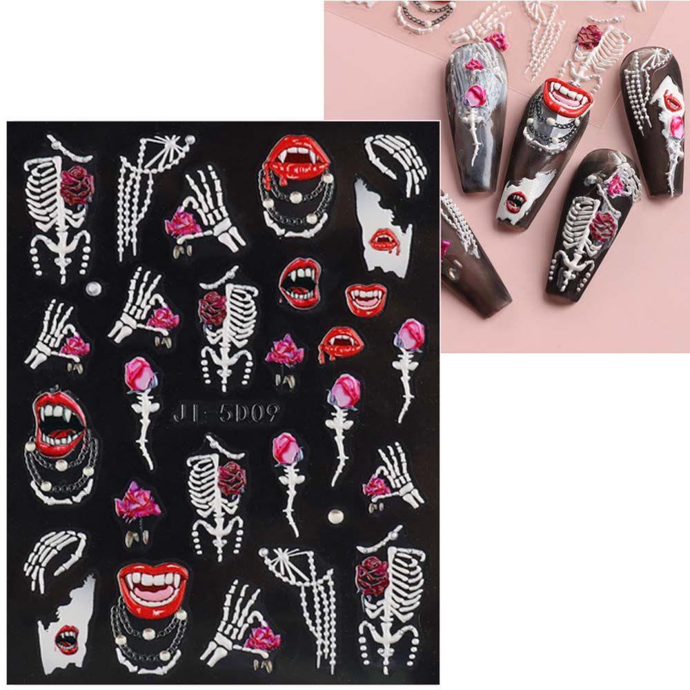 Miếng Dán Trang Trí Móng Tay In Nổi Họa Tiết Halloween Thời Trang DIY